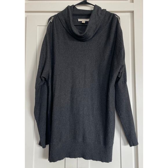 Michael Kors Gray zipper accent Cowl-neck long sleeve sweater XL - Picture 1 of 11